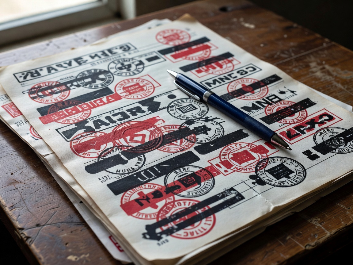 Close up of stamped transport documentation and a pen